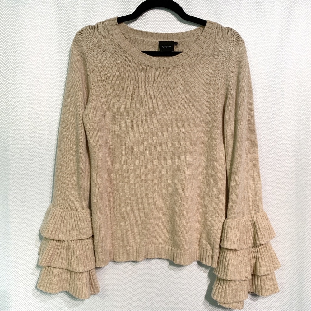 Cliche Tiered Bell Sleeve Wool Blend Sweater XS